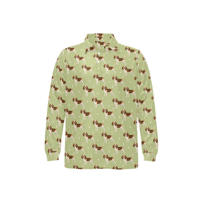 Beagle Pattern Print Design 07 Long Sleeve Polo Shirt For Men's