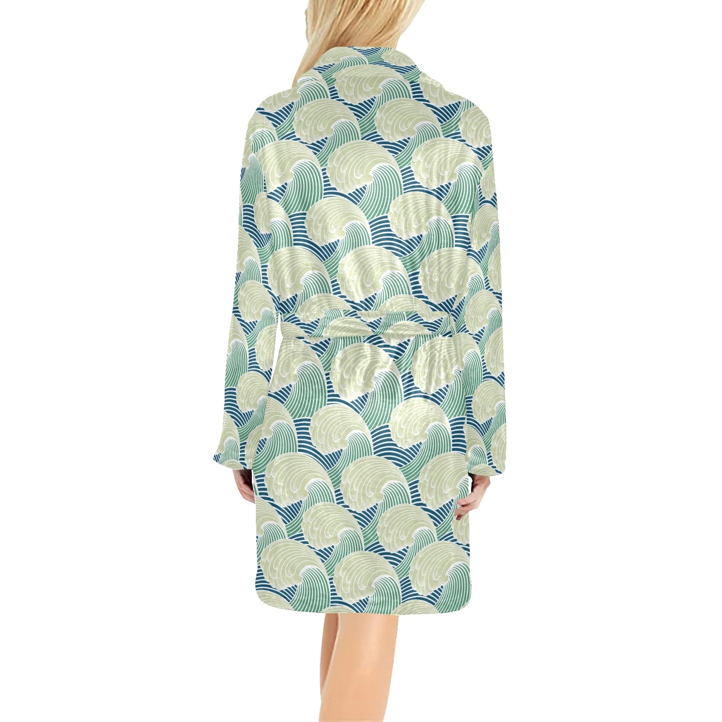 Wave Japan Style Print Design LKS302 Women's Fleece Robe