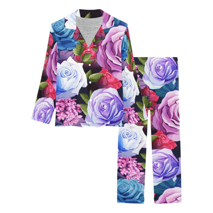 Rose Pattern Print Design RO09 Women's Long Pajama Set