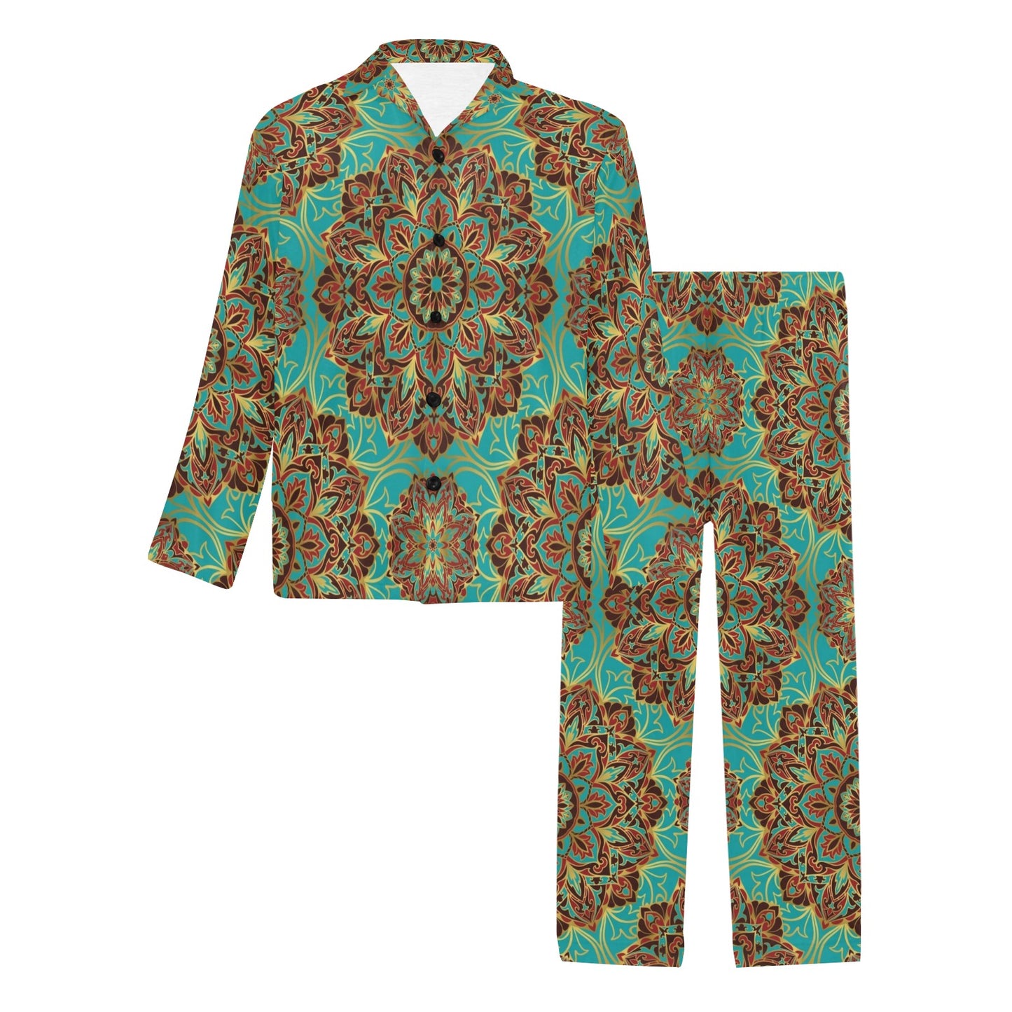 Medallion Pattern Print Design 02 Men's Long Pajama Set