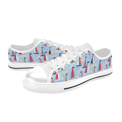 Sailboat Print Design LKS304 Women's White Low Top Shoes