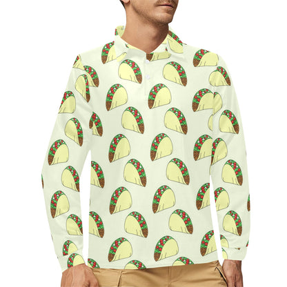 Taco Pattern Print Design TC05 Long Sleeve Polo Shirt For Men's
