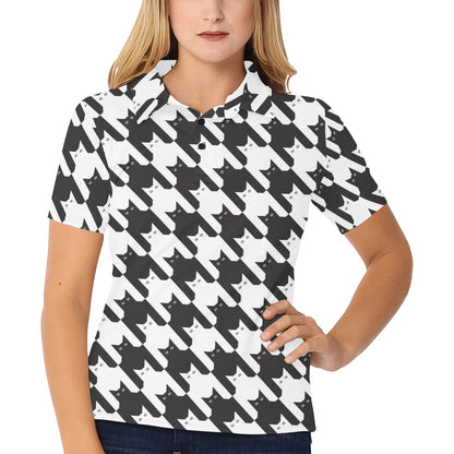 Cat HoundstoothPattern Print Design 01 Women's Polo Shirt
