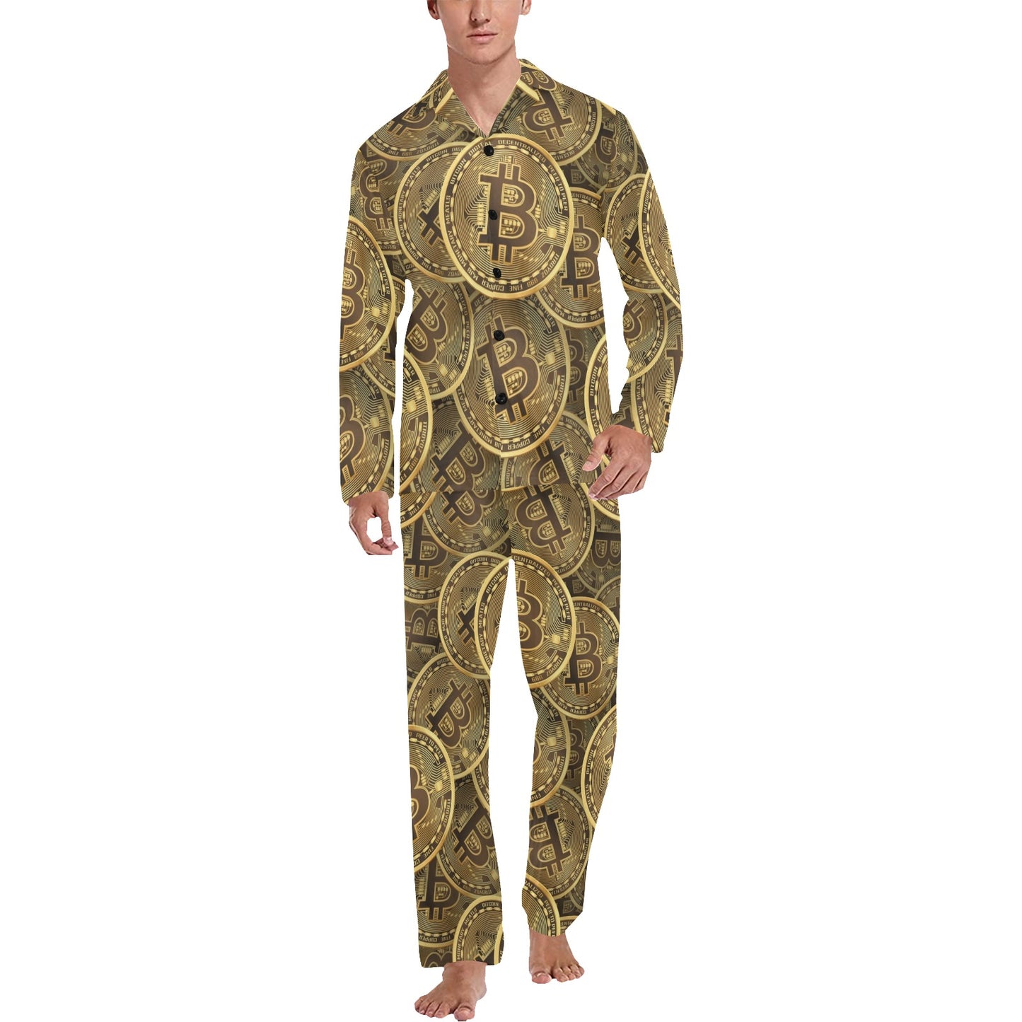 Bitcoin Pattern Print Design DO01 Men's Long Pajama Set