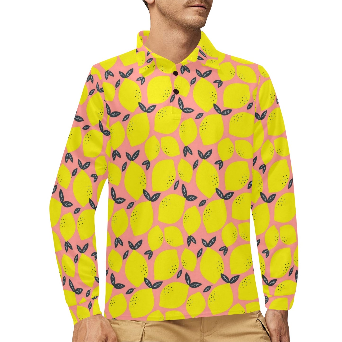 Lemon Pattern Print Design LM03 Long Sleeve Polo Shirt For Men's
