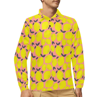 Lemon Pattern Print Design LM03 Long Sleeve Polo Shirt For Men's