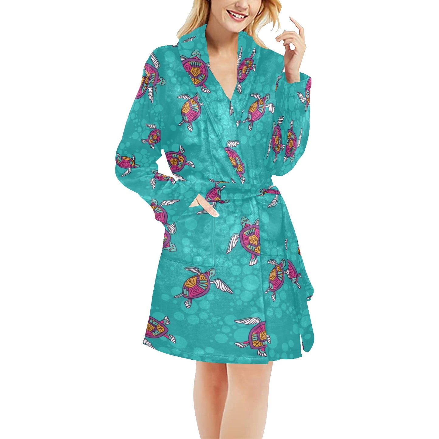 Sea Turtle Pattern Women's Fleece Robe