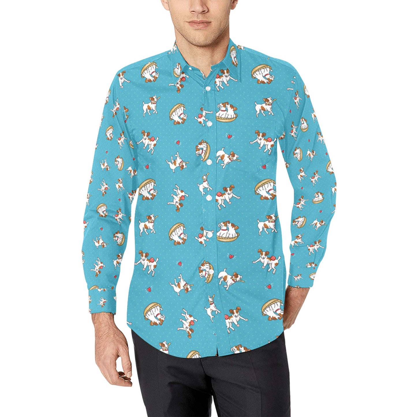 Russell Terriers Playing Print Design LKS305 Men's Long Sleeve Dress Shirt