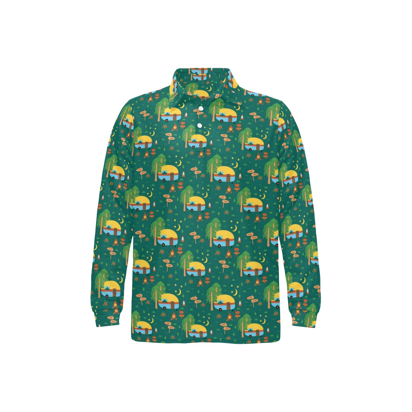 Camping Camper Pattern Print Design 06 Long Sleeve Polo Shirt For Men's