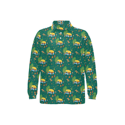 Camping Camper Pattern Print Design 06 Long Sleeve Polo Shirt For Men's