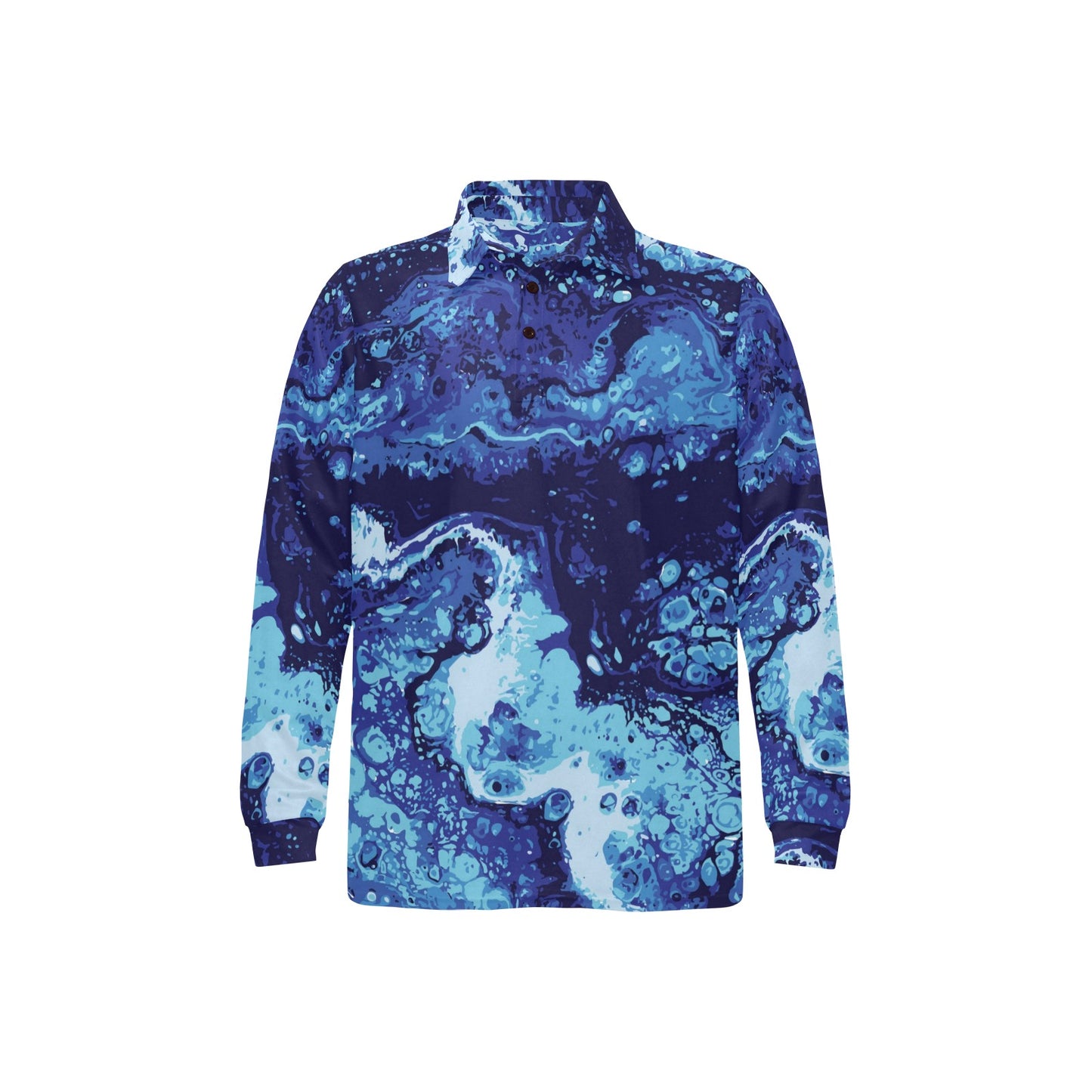 Ocean Liquid Pattern Print Design A03 Long Sleeve Polo Shirt For Men's