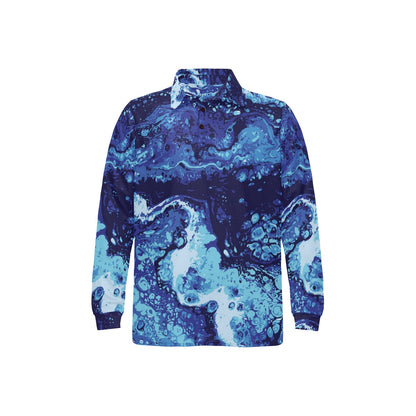 Ocean Liquid Pattern Print Design A03 Long Sleeve Polo Shirt For Men's