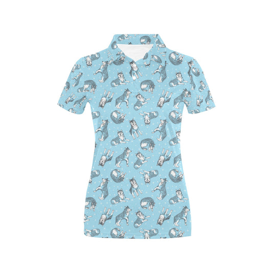 Wolf Design Print Pattern Women's Polo Shirt