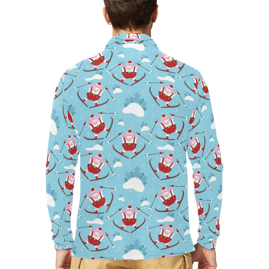 Ski Print Design LKS309 Long Sleeve Polo Shirt For Men's