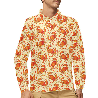 Crab Pattern Print Design 01 Long Sleeve Polo Shirt For Men's