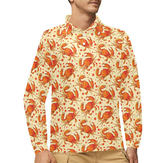 Crab Pattern Print Design 01 Long Sleeve Polo Shirt For Men's