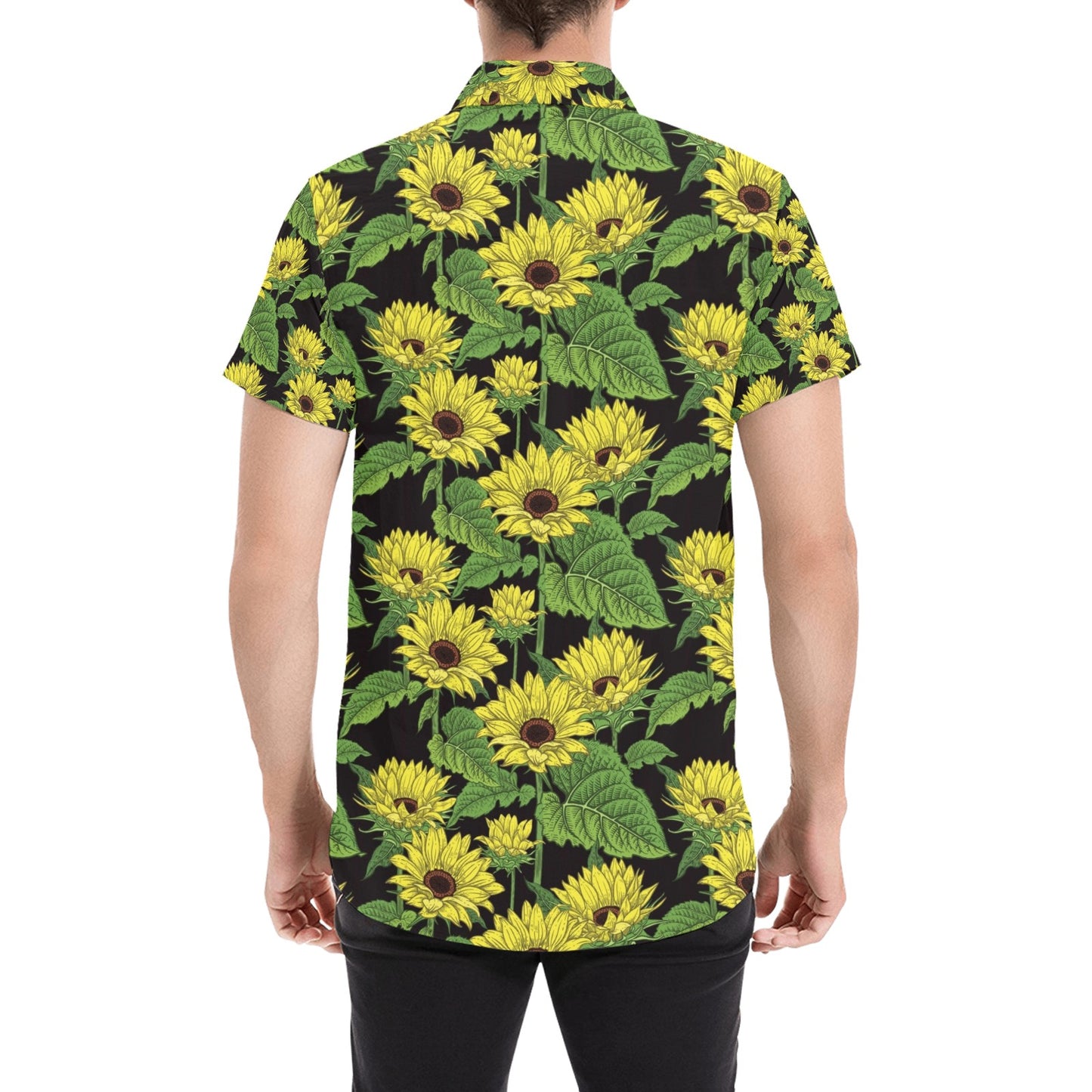 Sunflower Print Design LKS3010 Men Short Sleeve Button Up Shirt