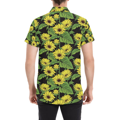 Sunflower Print Design LKS3010 Men Short Sleeve Button Up Shirt