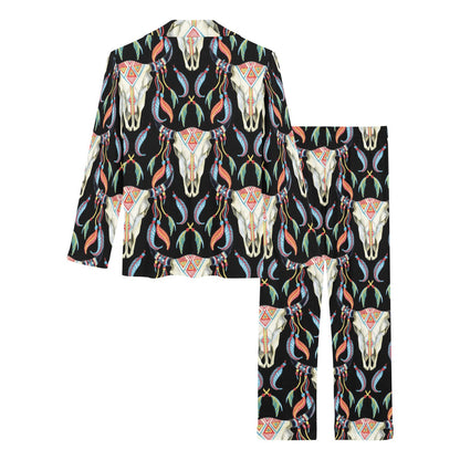 Buffalo Head Boho Style Pattern Print Design 01 Women's Long Pajama Set