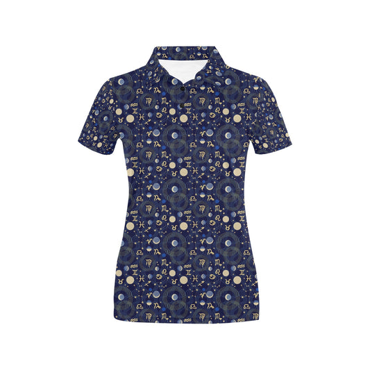 ZodiacThemed Design Print Women's Polo Shirt