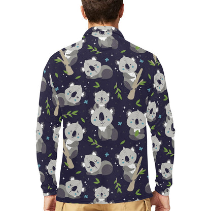 Koala Pattern Print Design 04 Long Sleeve Polo Shirt For Men's