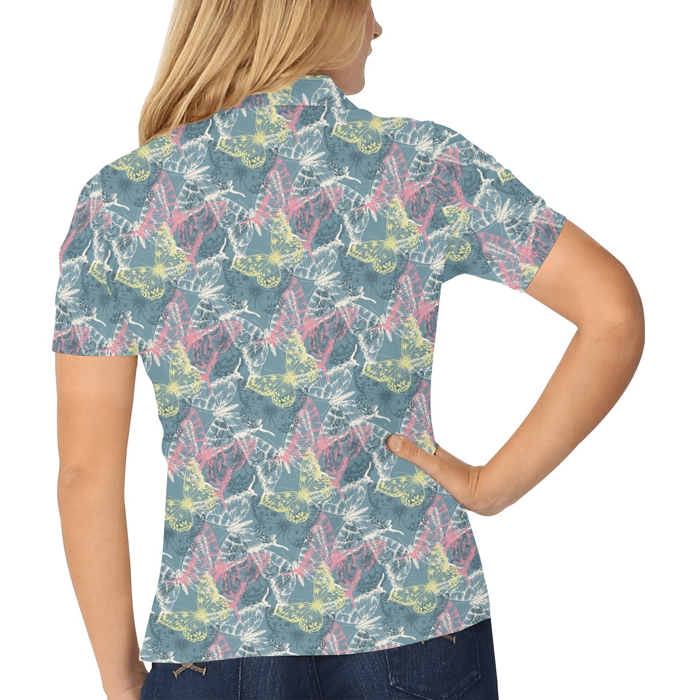 Butterfly Pattern Print Design 01 Women's Polo Shirt