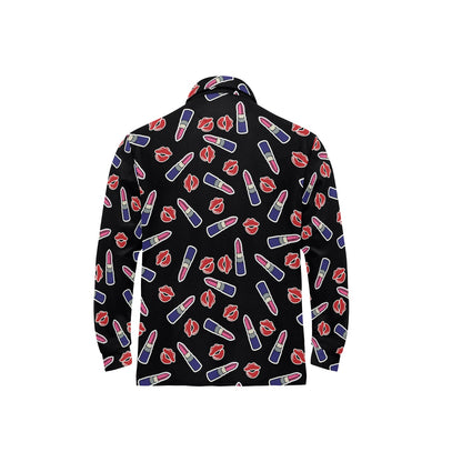 Lipstick Pattern Print Design LT01 Long Sleeve Polo Shirt For Men's