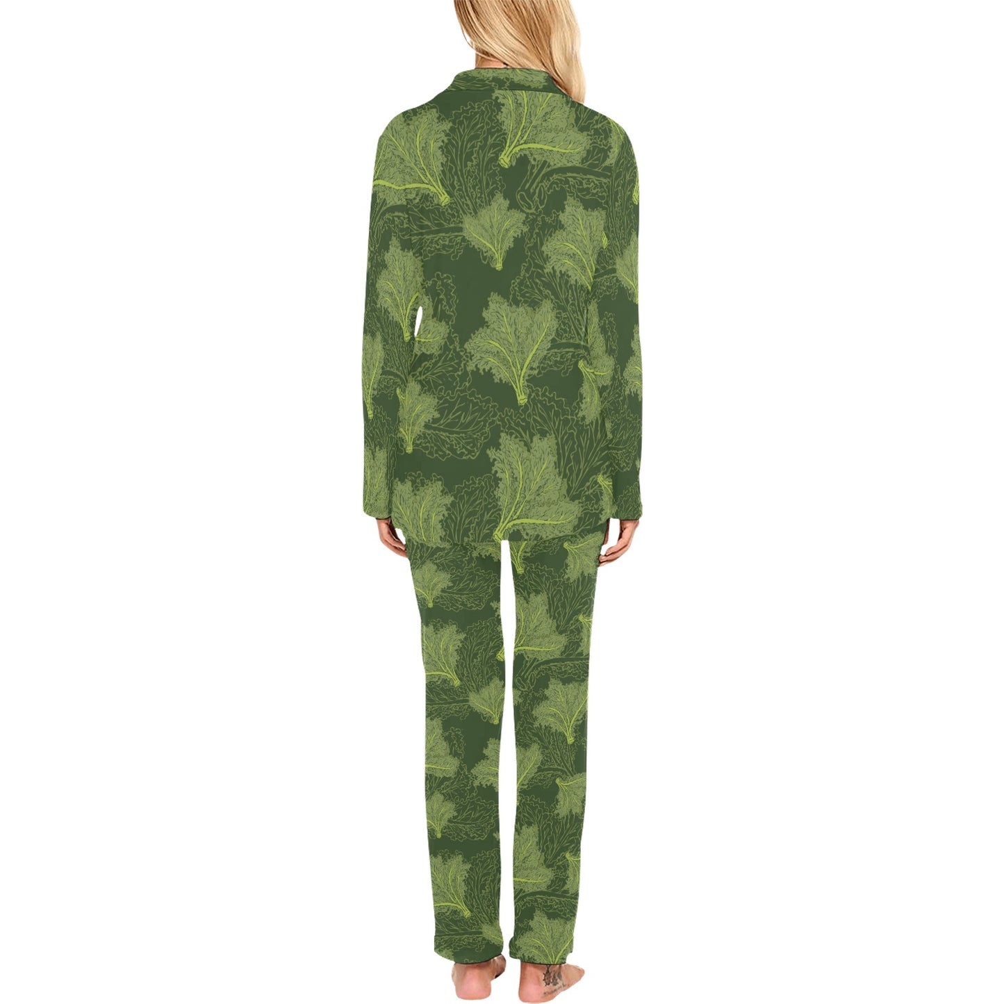 Kale Pattern Print Design 01 Women's Long Pajama Set