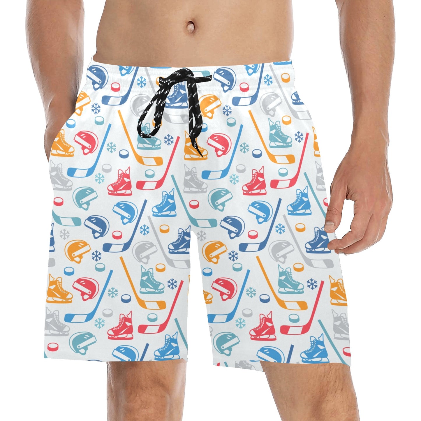 Hockey Equipment Print Design LKS301 Men's Swim Trunks Beach Shorts