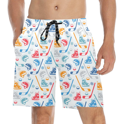 Hockey Equipment Print Design LKS301 Men's Swim Trunks Beach Shorts
