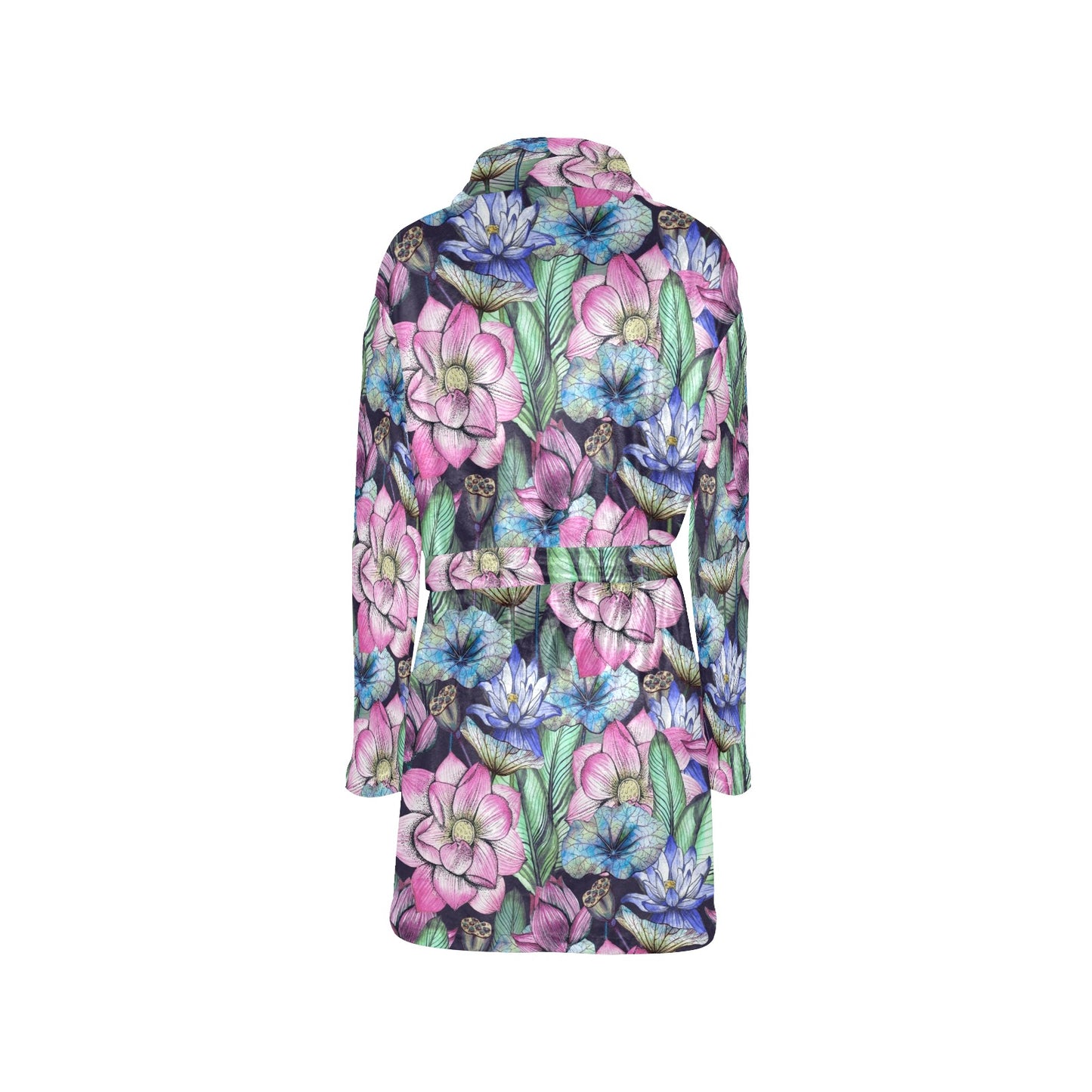 Water Lily Pattern Print Design WL07 Women's Fleece Robe