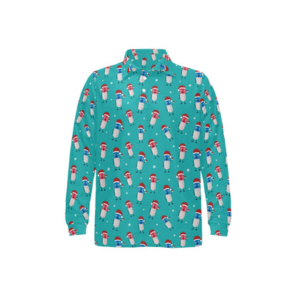 Pill Pattern Print Design A03 Long Sleeve Polo Shirt For Men's