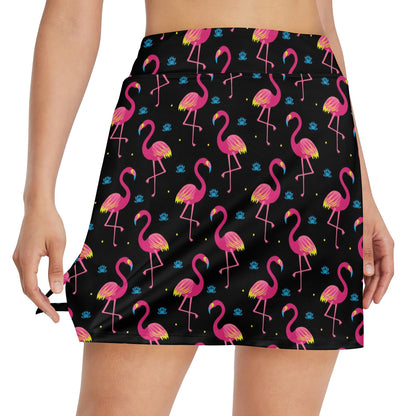 Flamingo Pink Neon Print Pattern 17" Golf & Pickleball Skort with Pockets