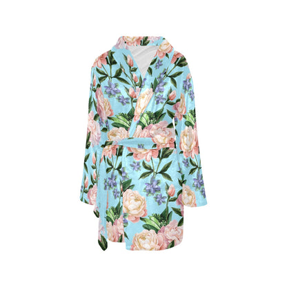Peony Pattern Print Design PE02 Women's Fleece Robe