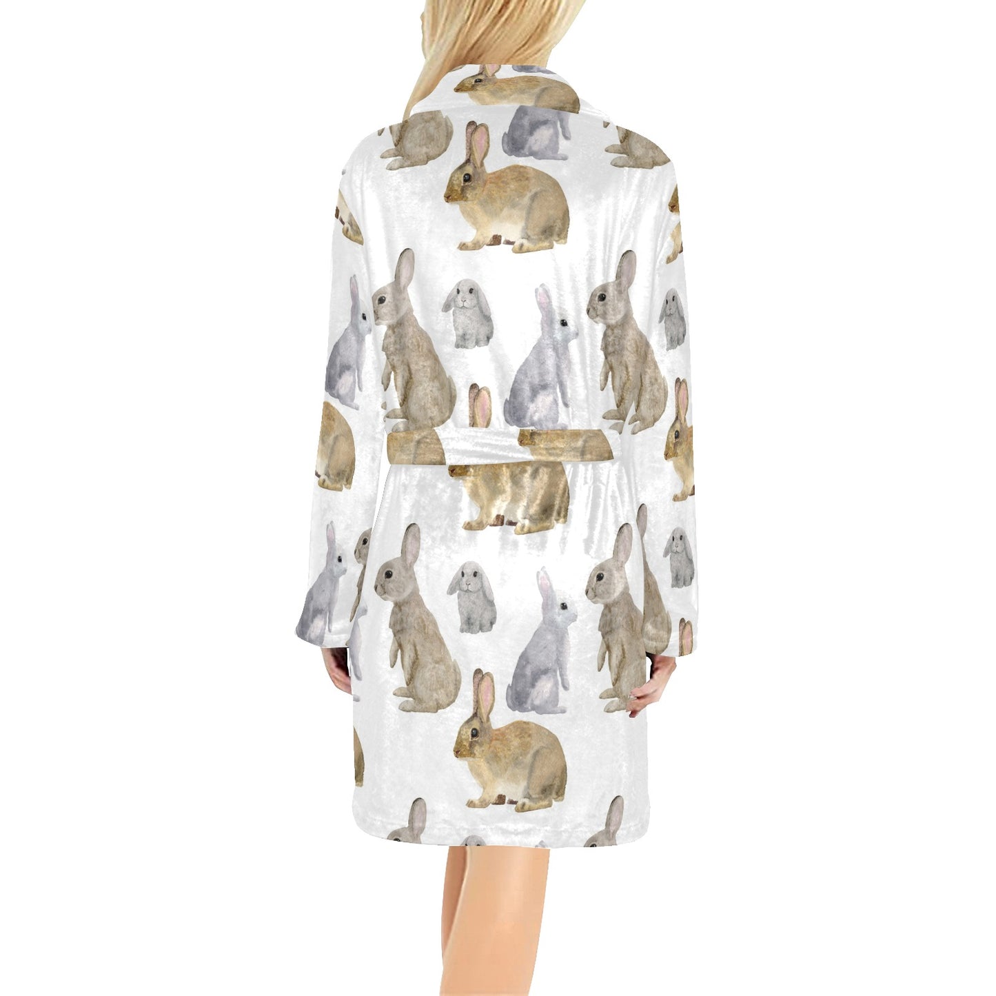 Rabbit Pattern Print Design 02 Women's Fleece Robe