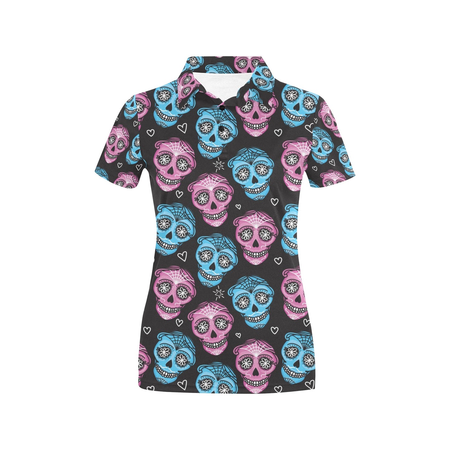 Day of the Dead Skull Print Pattern Women's Polo Shirt
