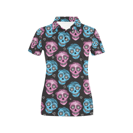 Day of the Dead Skull Print Pattern Women's Polo Shirt