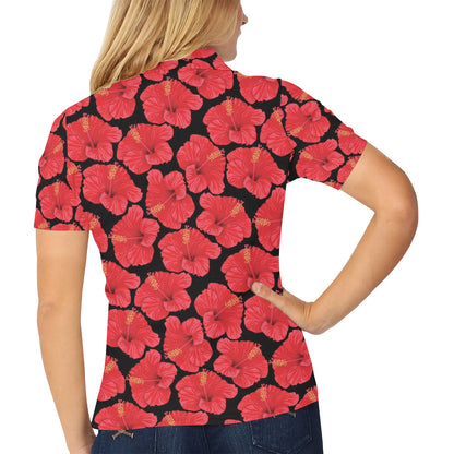 Hibiscus Red Pattern Print Design LKS306 Women's Polo Shirt