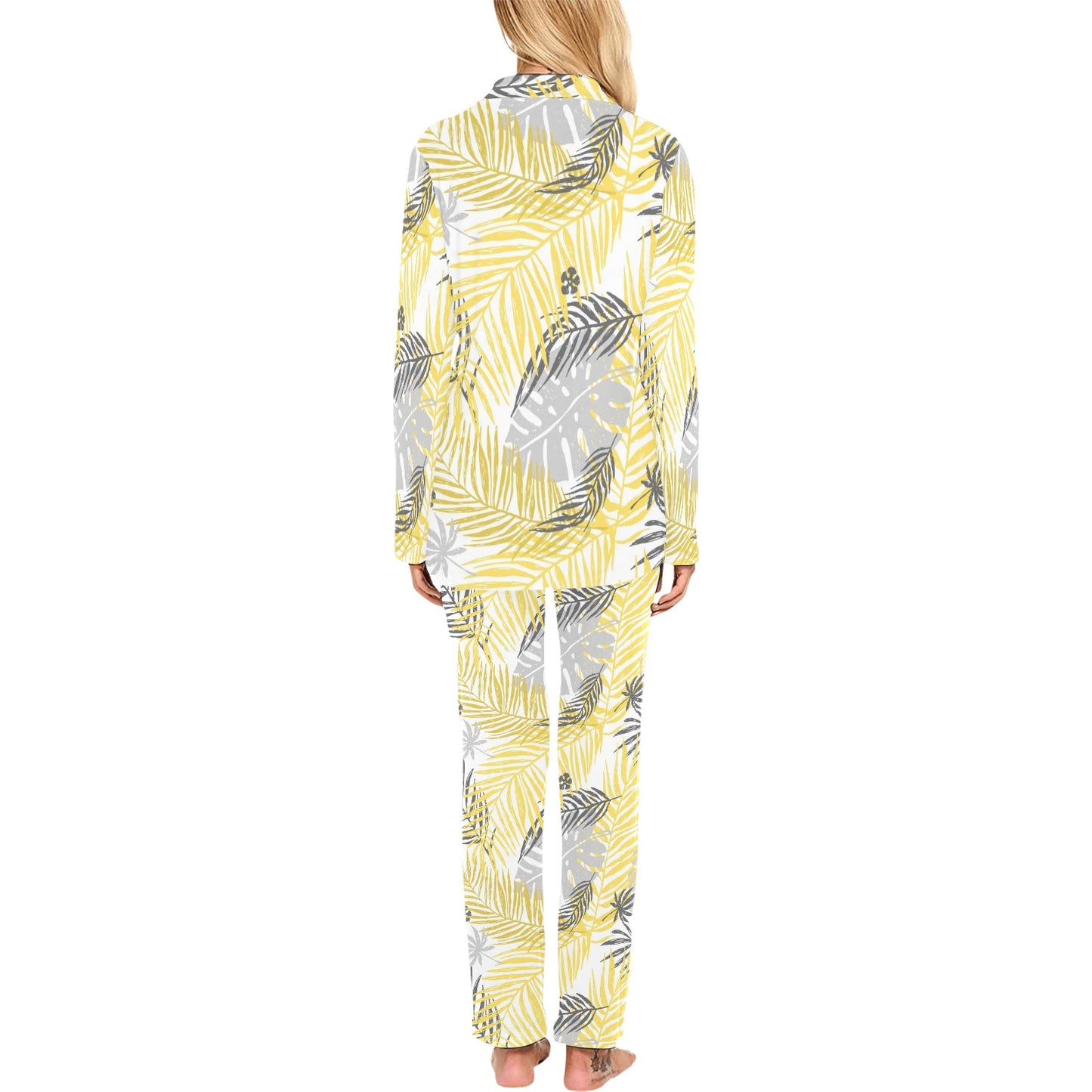 Palm Leaves Pattern Print Design PL012 Women's Long Pajama Set