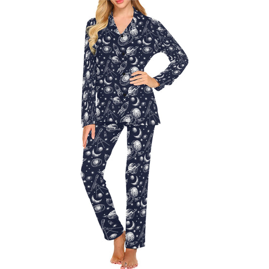 Space Rocket Print Design LKS301 Women's Long Pajama Set