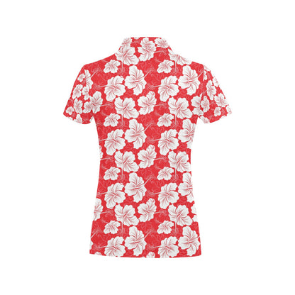 Flower Hawaiian Hibiscus Red Background Print Women's Polo Shirt