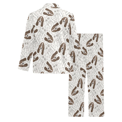 Basset Hound Pattern Print Design 01 Men's Long Pajama Set