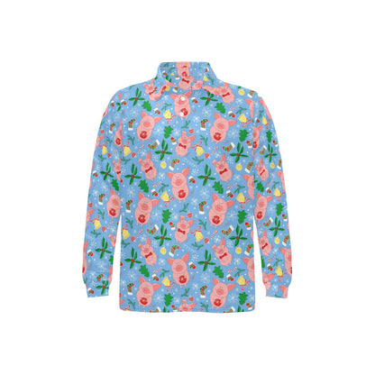 Pig Print Design LKS404 Long Sleeve Polo Shirt For Men's