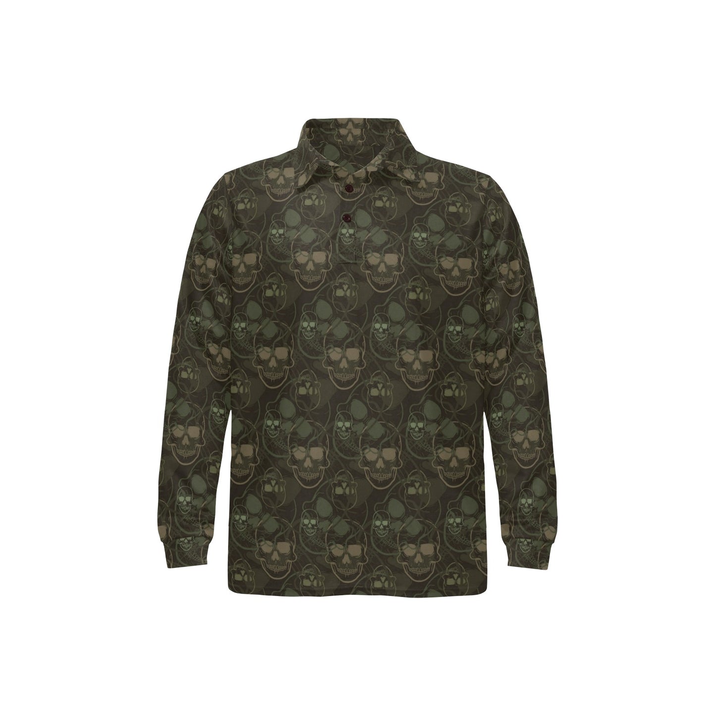 Skull Camo Style Print Design LKS308 Long Sleeve Polo Shirt For Men's