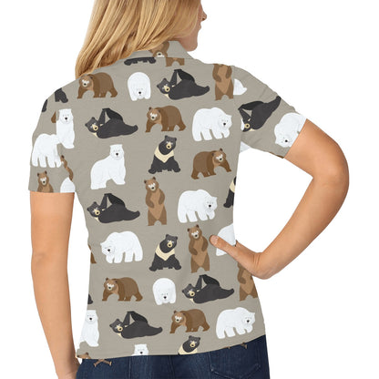 Bear Pattern Print Design BE03 Women's Polo Shirt