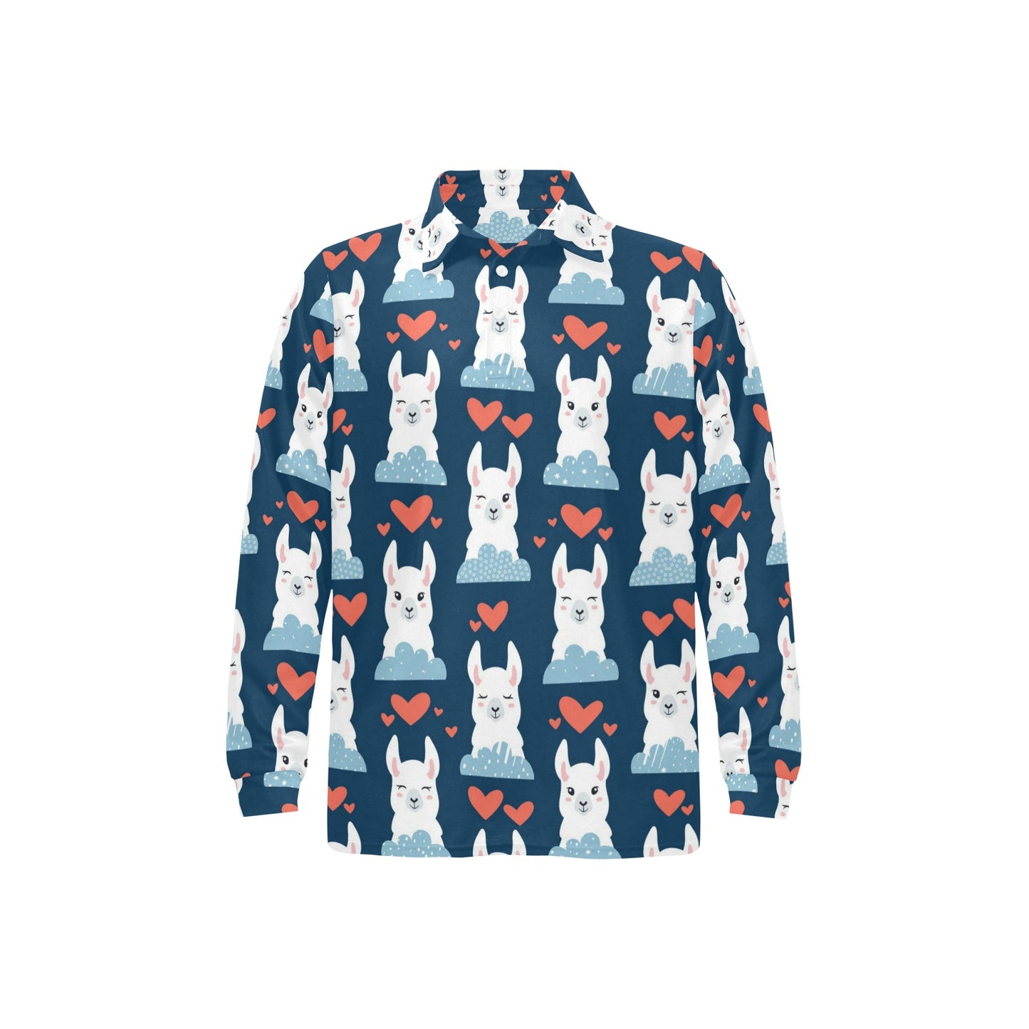Alpaca Love Pattern Print Design 05 Long Sleeve Polo Shirt For Men's