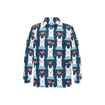 Alpaca Love Pattern Print Design 05 Long Sleeve Polo Shirt For Men's