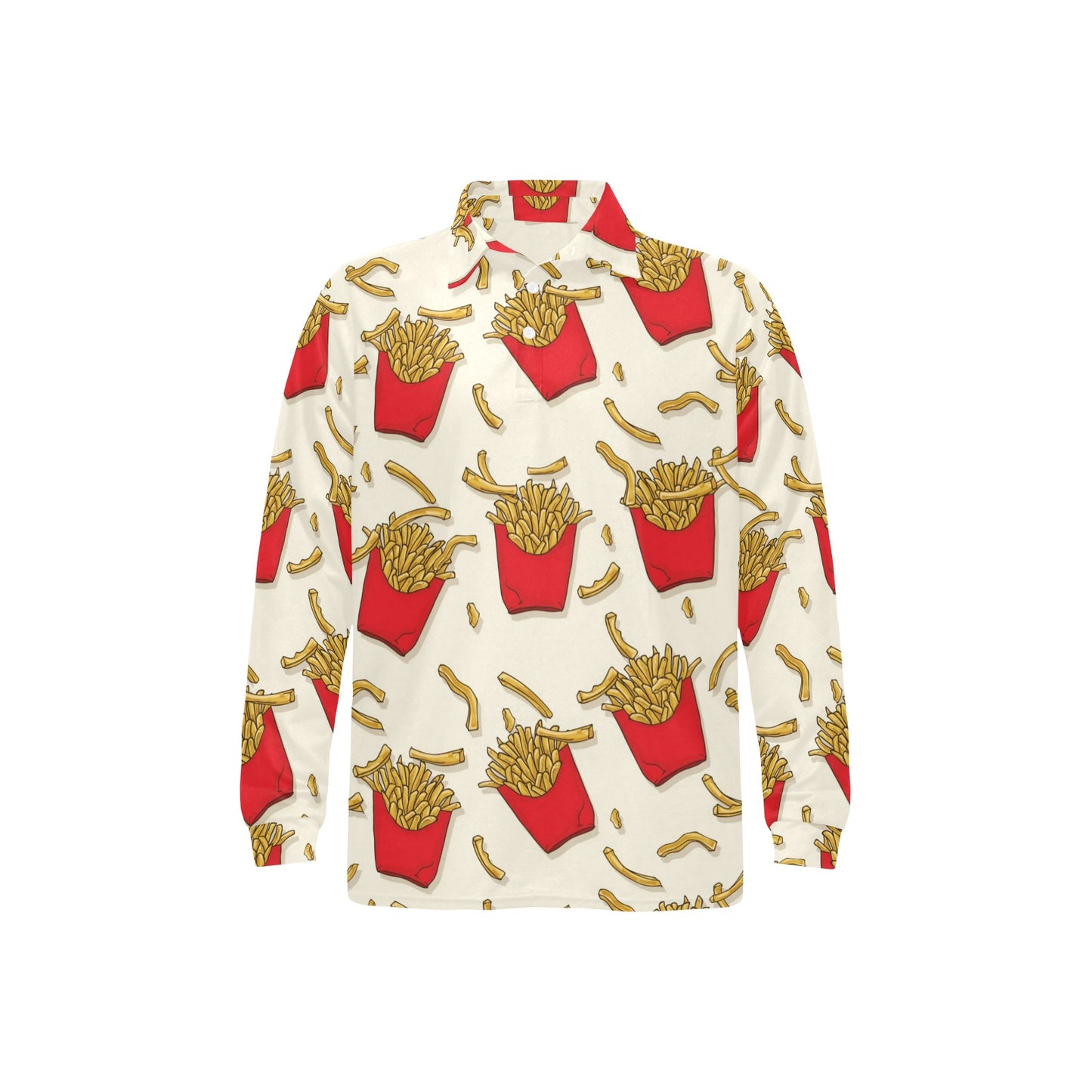 French Fried Pattern Print Design 01 Long Sleeve Polo Shirt For Men's