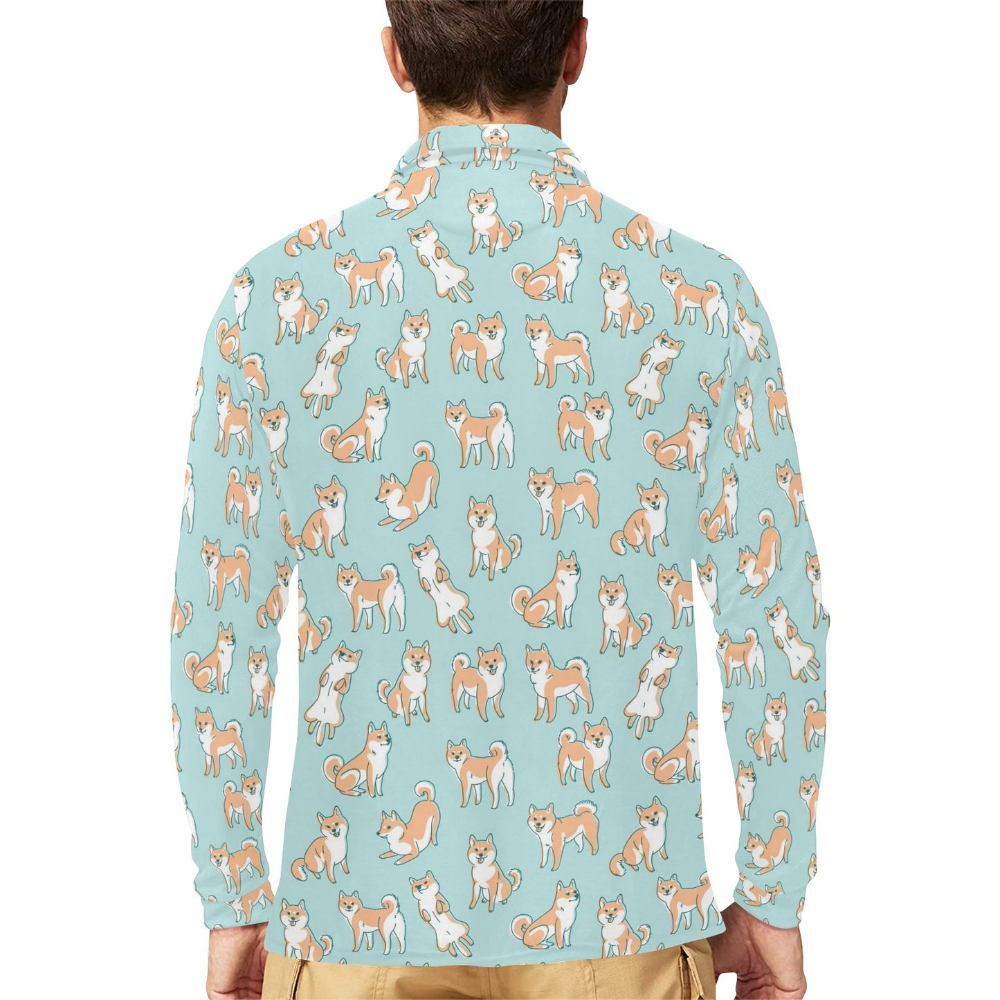 Shiba Inu Print Design LKS304 Long Sleeve Polo Shirt For Men's