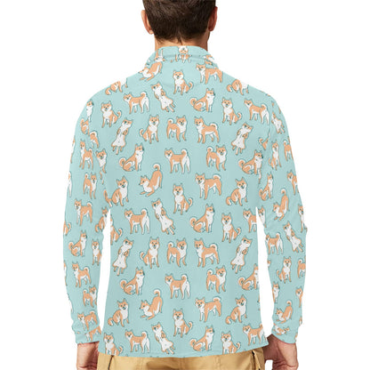 Shiba Inu Print Design LKS304 Long Sleeve Polo Shirt For Men's